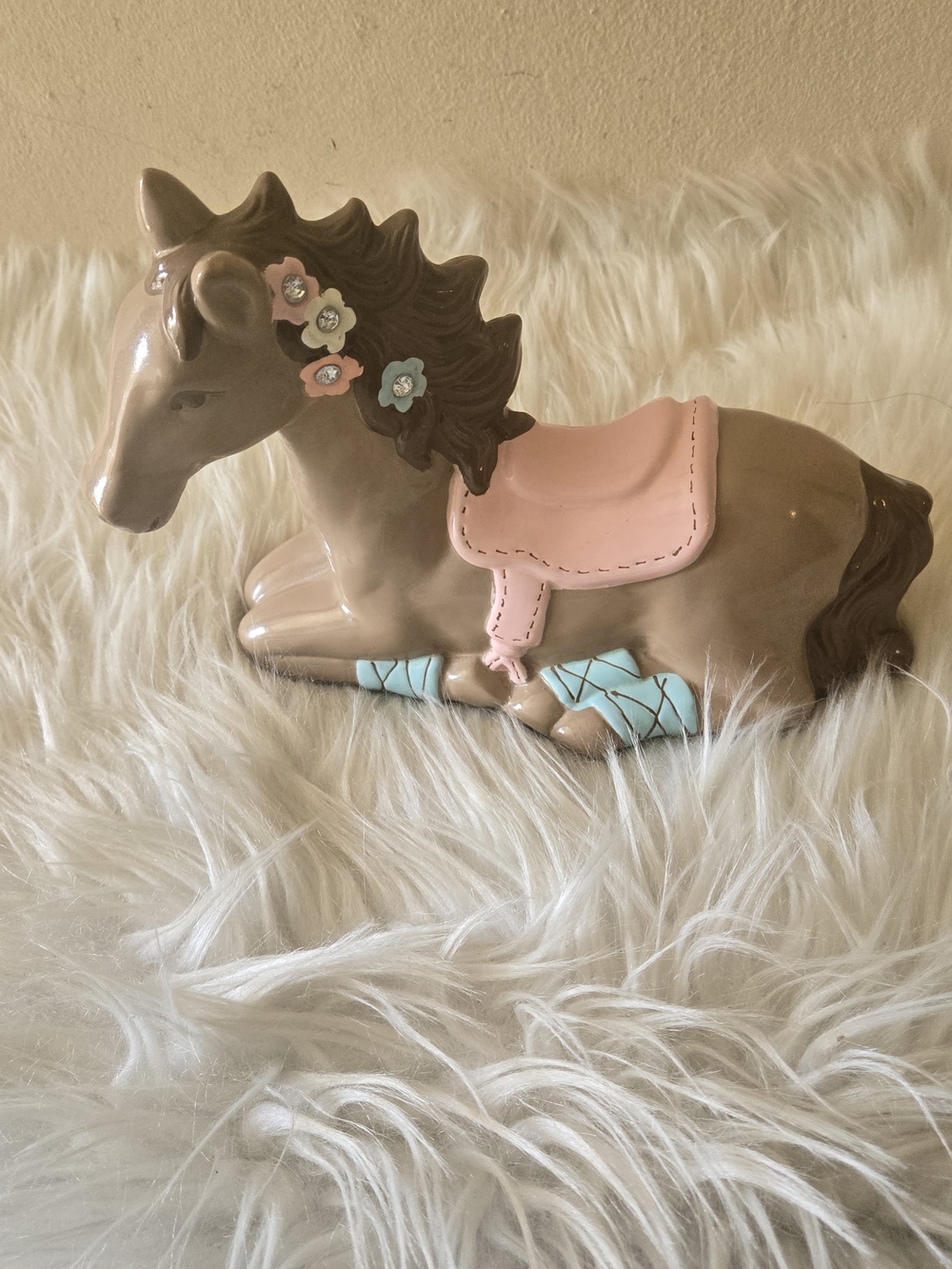 Circo Ceramic Horse Pony Bank in Brown with Pink and Blue Accents